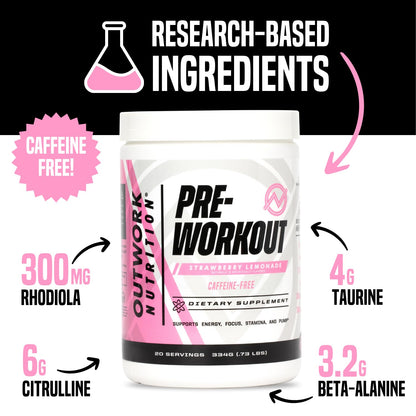 Outwork Nutrition Non-Stim Pre Workout Powder - Citrulline Malate, Beta-Alanine, Rhodiola Extract for Performance, Focus & Energy Boost - Preworkout for Men, Women (Caffeine Free, Tropical Candy)