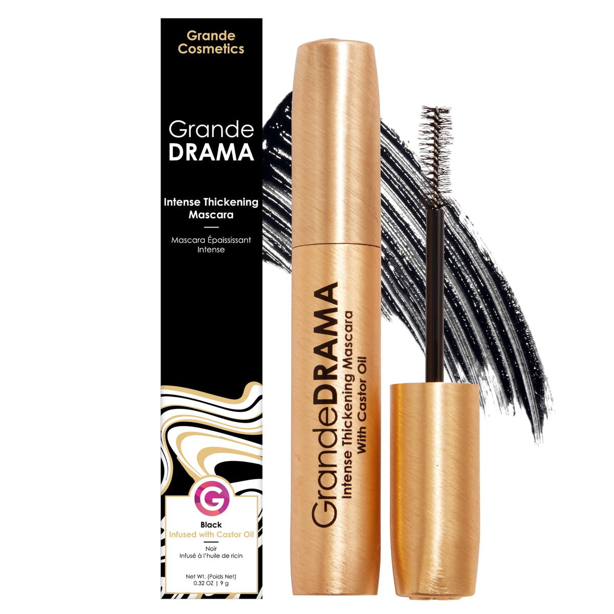 Grande Cosmetics GrandeDRAMA Intense Thickening Mascara, Black, 0.32 oz Grande Cosmetics