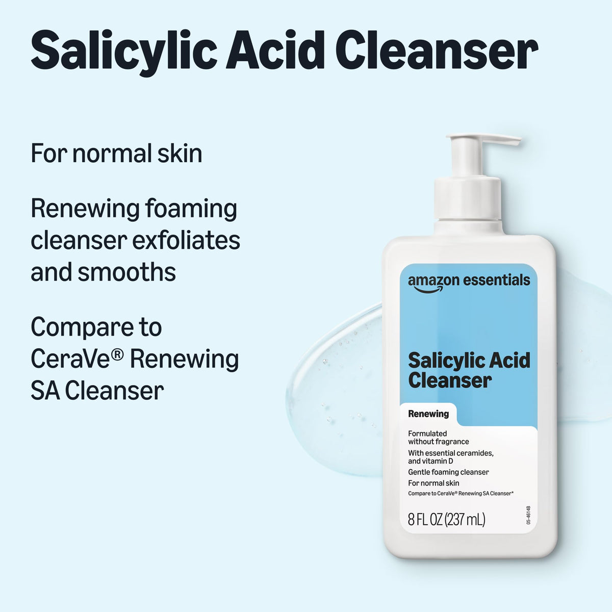 Amazon Essentials Cleanser Face Wash - Salicylic Acid with Ceramides & Vitamin D, 8 fl oz, 1-Pack (Previously Amazon Basics) Amazon Essentials