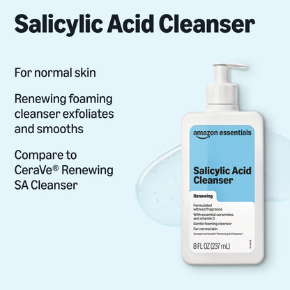 Amazon Essentials Cleanser Face Wash - Salicylic Acid with Ceramides & Vitamin D, 8 fl oz, 1-Pack (Previously Amazon Basics) Amazon Essentials