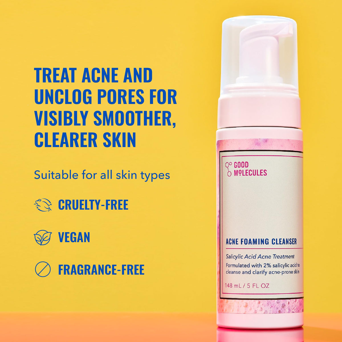Good Molecules Acne Foaming Cleanser, 2% Salicylic Acid, 5 fl oz Good Molecules