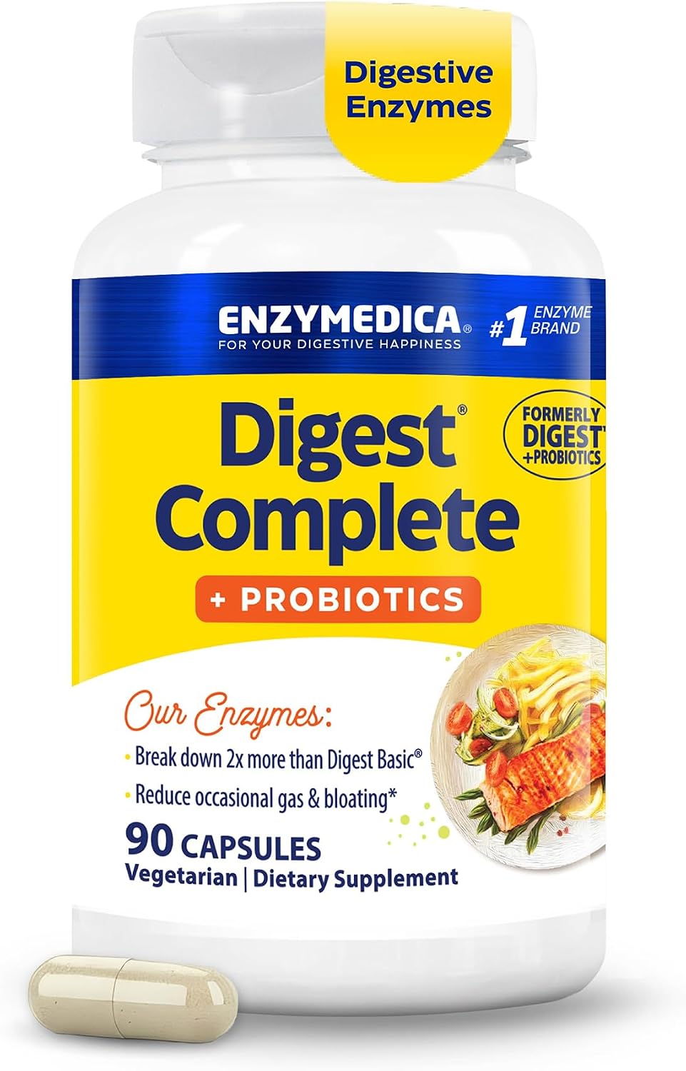 Enzymedica Digest Complete + Probiotics - Digestive Enzyme Supplement for Women & Men, Enzyme and Probiotic Capsules for Digestion, Gut Health Support, Helps Gas & Bloating, Vegetarian - 90 Caps Gsupps Australia