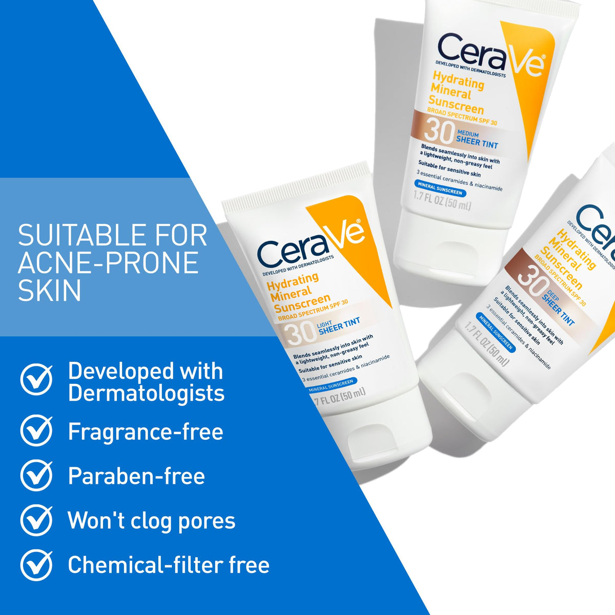 CeraVe Tinted Sunscreen for Face, Mineral SPF 30 Moisturizer, Medium, 1.7oz CeraVe