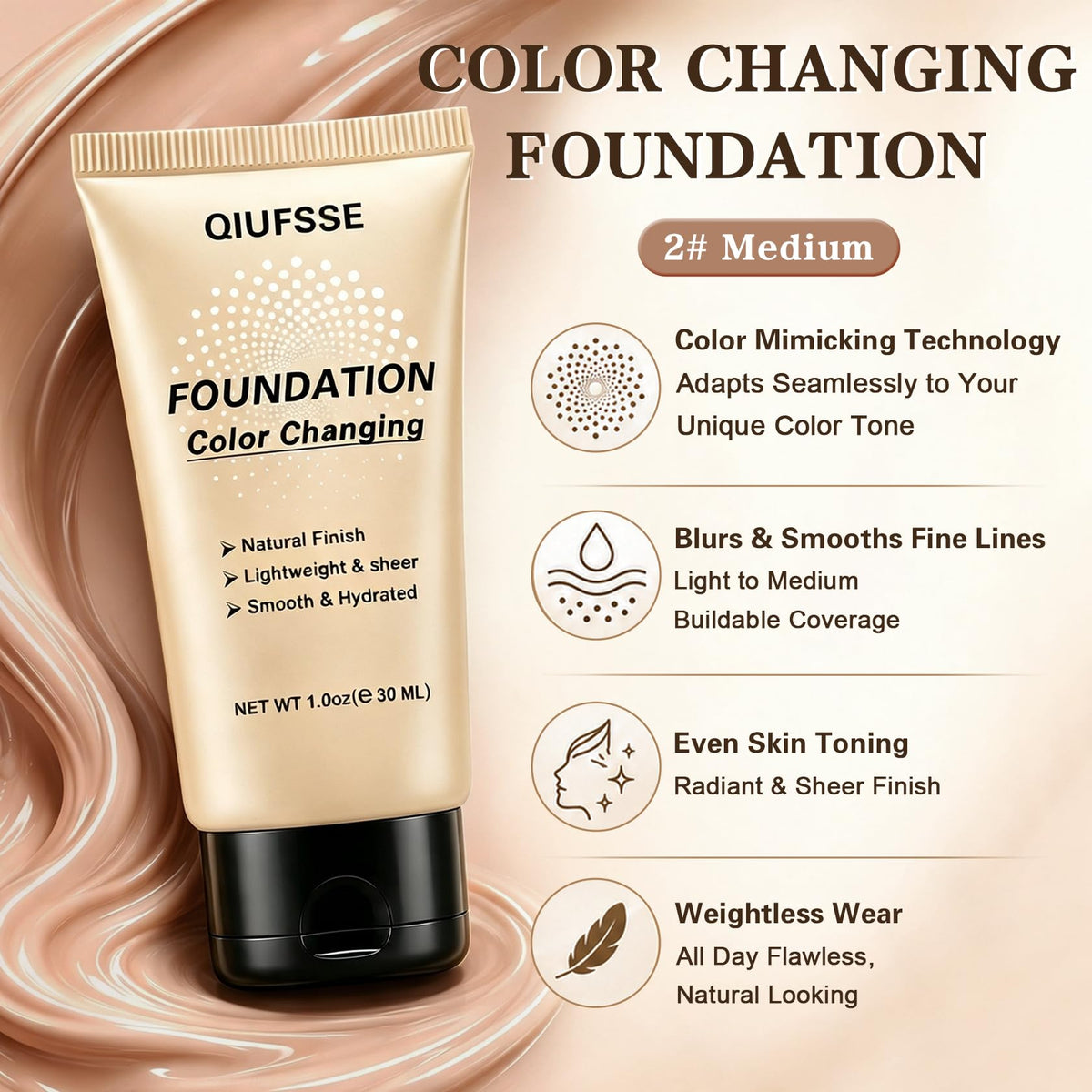 QIUFSSE Color Changing Foundation for Mature Skin,Face Makeup - 02 Medium QIUFSSE