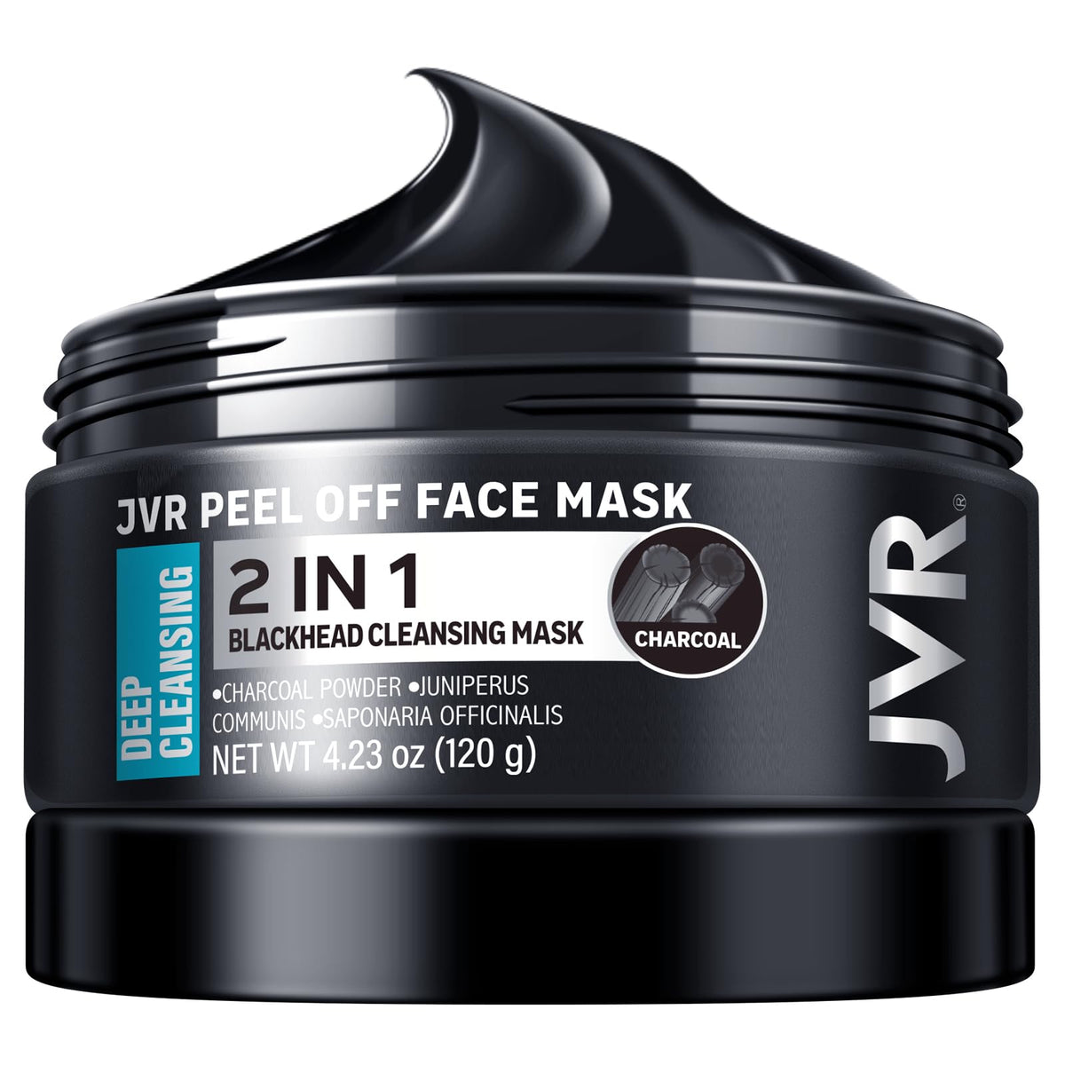 JVR Peel Off Face Mask, Blackhead Mask for Men, Charcoal Peel Off Black Mask, Facial Mask Refreshing and Deep Cleansing for All Skin Types 4.23 OZ JVR