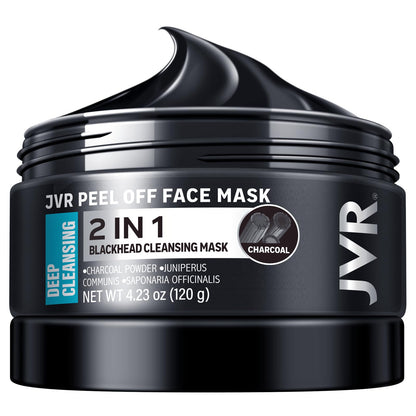 JVR Peel Off Face Mask, Blackhead Mask for Men, Charcoal Peel Off Black Mask, Facial Mask Refreshing and Deep Cleansing for All Skin Types 4.23 OZ JVR