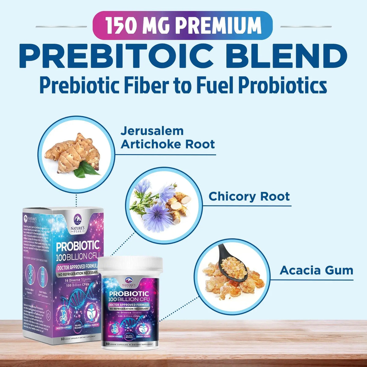 Probiotics for Digestive Gut Health - 100 Billion CFU Per Capsule, 16 Premium Strains & Prebiotics - Best Probiotics for Women & Men, Occasional Constipation Nature's Peak
