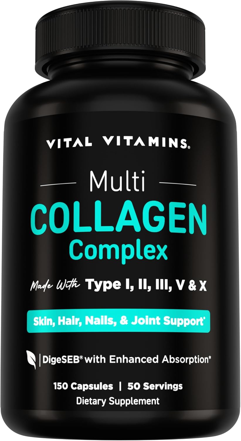 Vital Vitamins Multi Collagen Peptides Complex for Women & Men, 150 Pills | Supports Skin, Hair & Nails, 5 Collagen Types I II III V & X, Grass-Fed Non-GMO Collagen Supplements Gsupps Australia