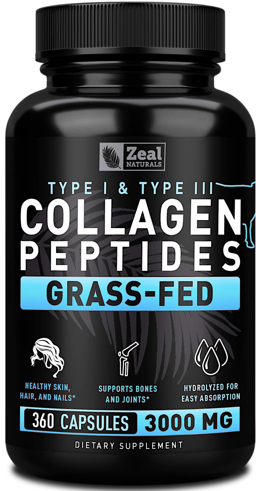 Zeal Naturals Collagen Peptides Collagen Pills (360 Capsules) Grass Fed Collagen Pepetide Powder - Hydrolyzed Collagen Powder for JointTendon SupplementHair Skin and Nails - Zeal Naturals buy australia supplements