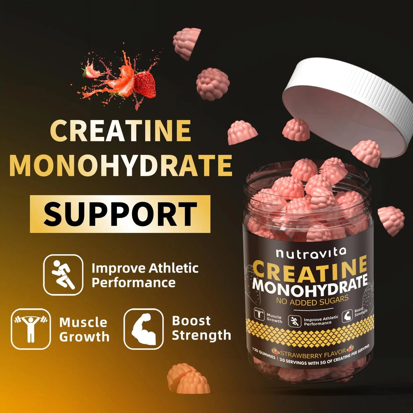 Nutravita NSF Certified Creatine Gummy - Creatine Monohydrate Gummies for Men & Women-5g of Creatine Monohydrate per Serving - Sugar Free, Nutravita