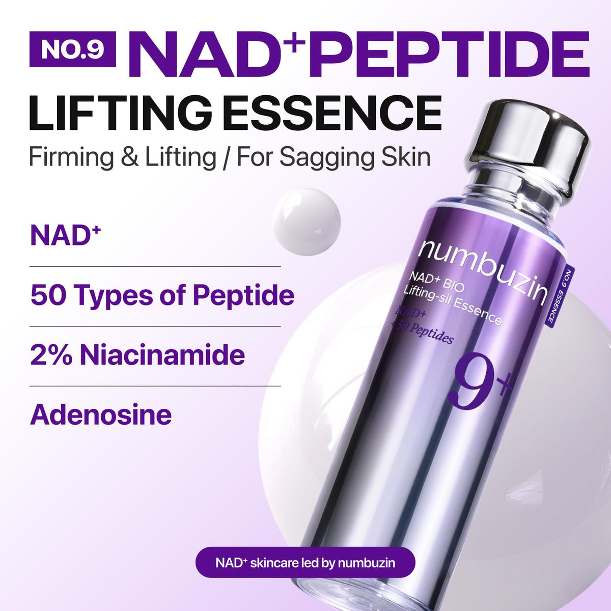 numbuzin No.9 NAD+ Peptide Serum for Face & Body, Anti-aging 1.69 fl oz numbuzin