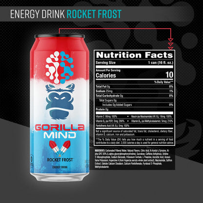 Gorilla Mind Energy Drink | Unmatched Energy · Amplified Focus | N-Acetyl-L-Tyrosine, Alpha-GPC, 200mg Caffeine, Uridine, Saffron | 0 Sugar Or Artificial Colors | 16oz, 12-Pack (Black Cherry Vanilla)