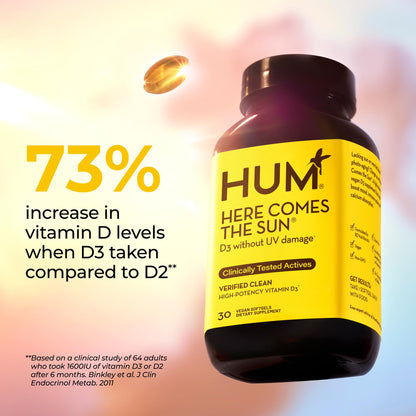 HUM Here Comes The Sun Immune Support Supplement with Vitamin D Supplements for Women and Men for a Healthy Immune System, D3 Vitamin Supports Bone Health, 30 Capsules