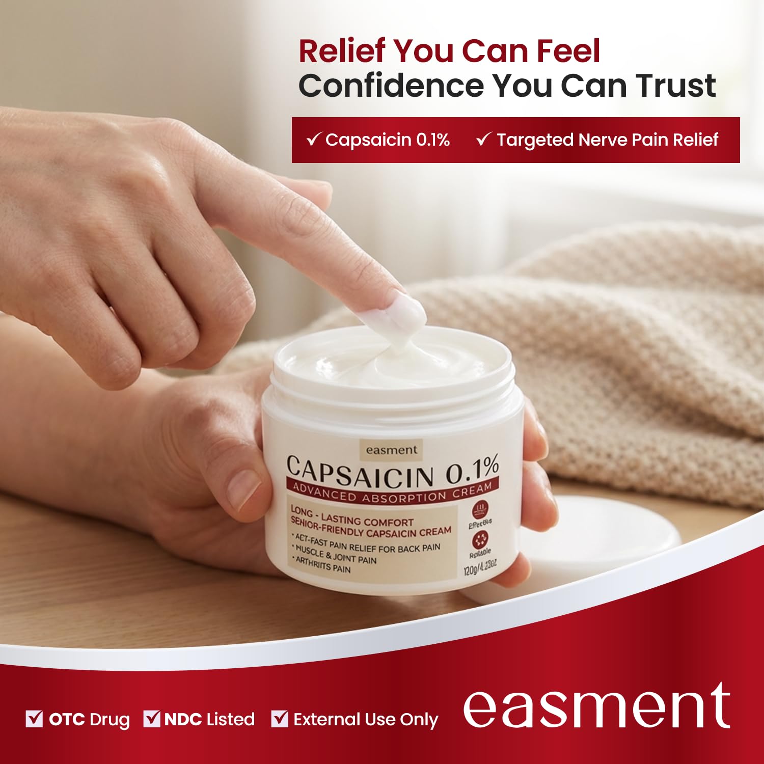 Easment Capsaicin Pain Relief Cream – Topical Arthritis & Muscle Pain Relief for Joint, Nerve & Back Pain – Medicated Pain Cream with Capsaicin 0.1% – Arnica, Aloe & Chamomile, 4.23 Fl Oz Easment buy australia supplements