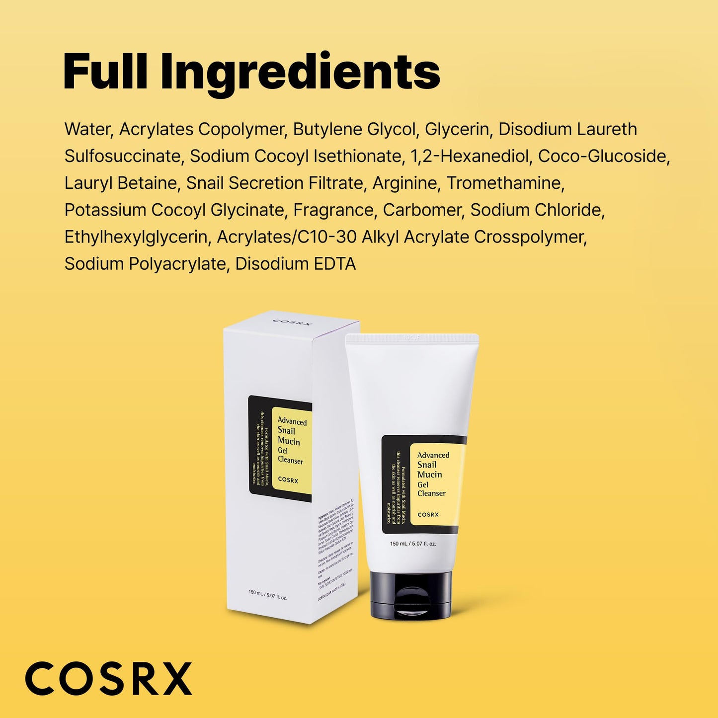 COSRX Advanced Snail Mucin Gel Cleanser, 5.07 Fl Oz / 150 mL, Rich Daily Deep Cleansing Gel for Dry & Sensitive Skin COSRX
