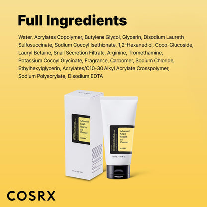 COSRX Advanced Snail Mucin Gel Cleanser, 5.07 Fl Oz / 150 mL, Rich Daily Deep Cleansing Gel for Dry & Sensitive Skin COSRX