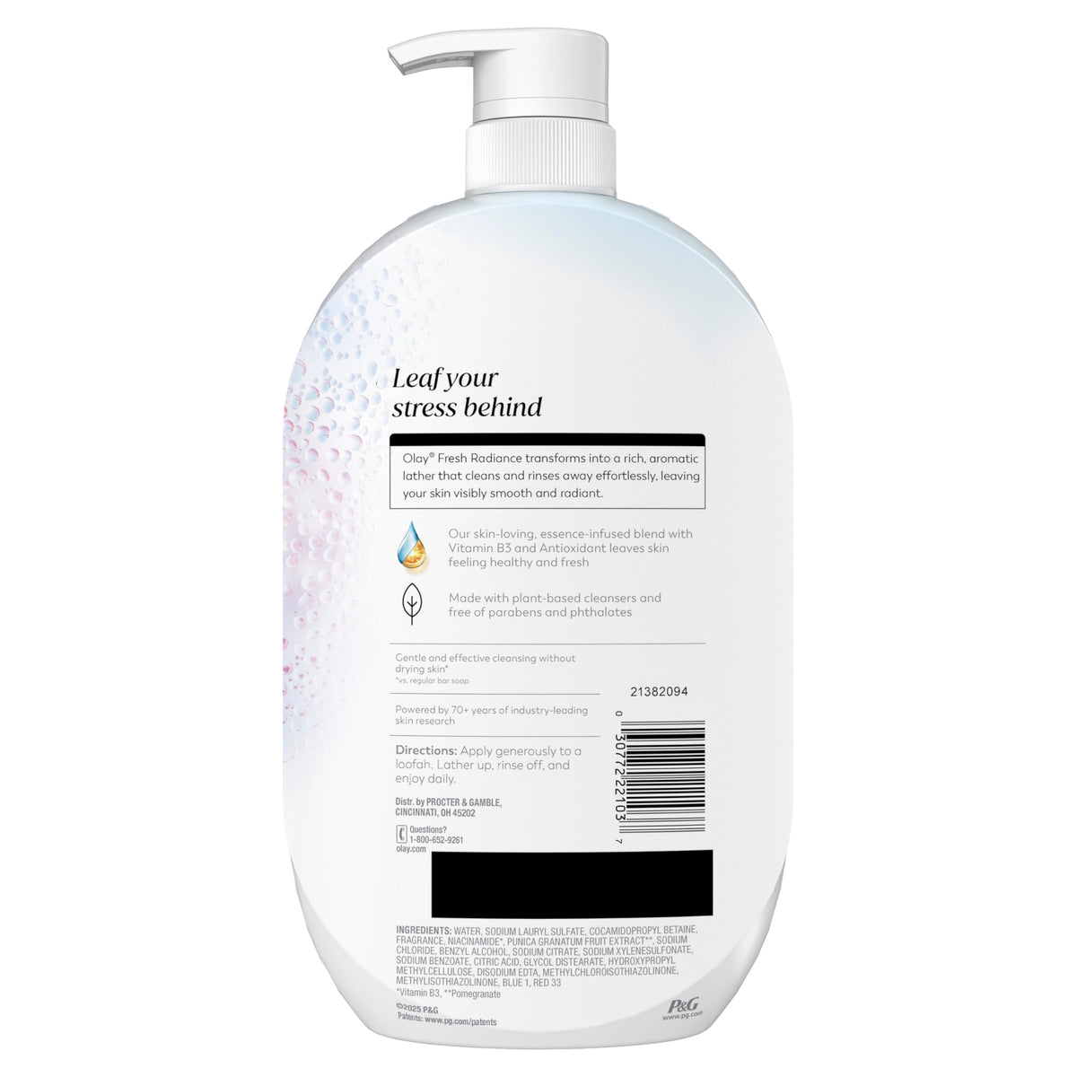 Olay Body Wash for Women, Fresh Radiance, 24/7 Skin-Loving Freshness, Visibly Radiant, Plant Based Cleansers, Vitamin B3 & Antioxidant Blend, For All Skin Types, Birch Water & Lavender Scent, 35 fl oz Olay