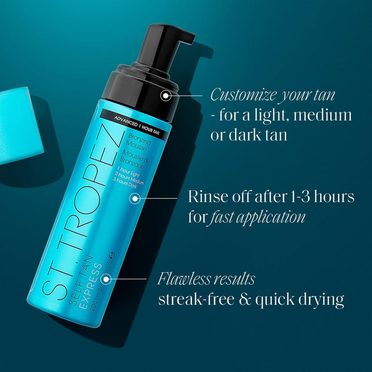 St.Tropez Light/Medium/Dark 1-3 hr Express Mousse for a Streak-Free, Natural Sunless Tan with Fast Application and Flawless Results, Cruelty-Free & Vegan, 6.7 fl oz St.Tropez