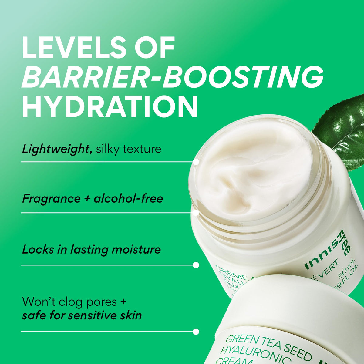 innisfree Green Tea Seed Hyaluronic Acid Cream, Korean Face Moisturizer with Ceramide & Skin Barrier Complex, Fragrance-Free & Non-Comedogenic innisfree