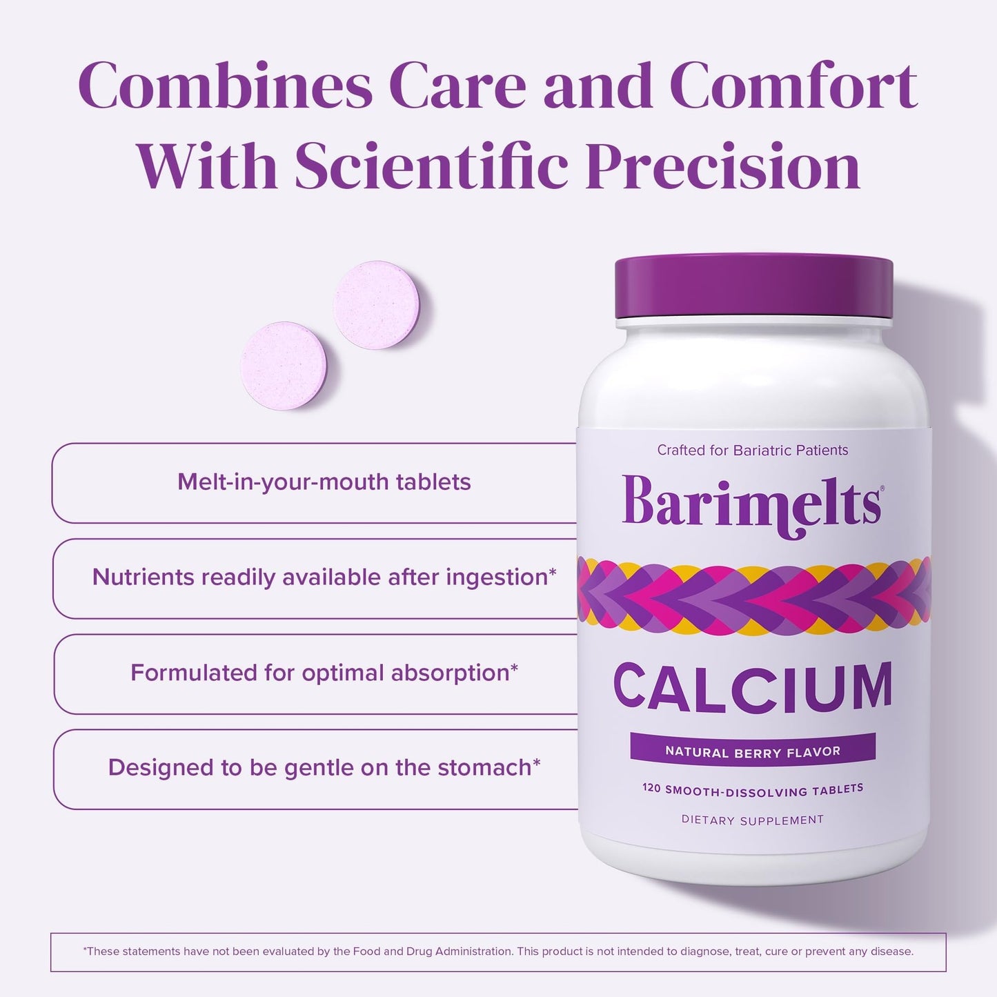 BariMelts Calcium Citrate with Vitamin D3 & Magnesium, 120 Smooth-Dissolving Tablets (1-Month Supply), Bariatric Calcium Supplements BariMelts