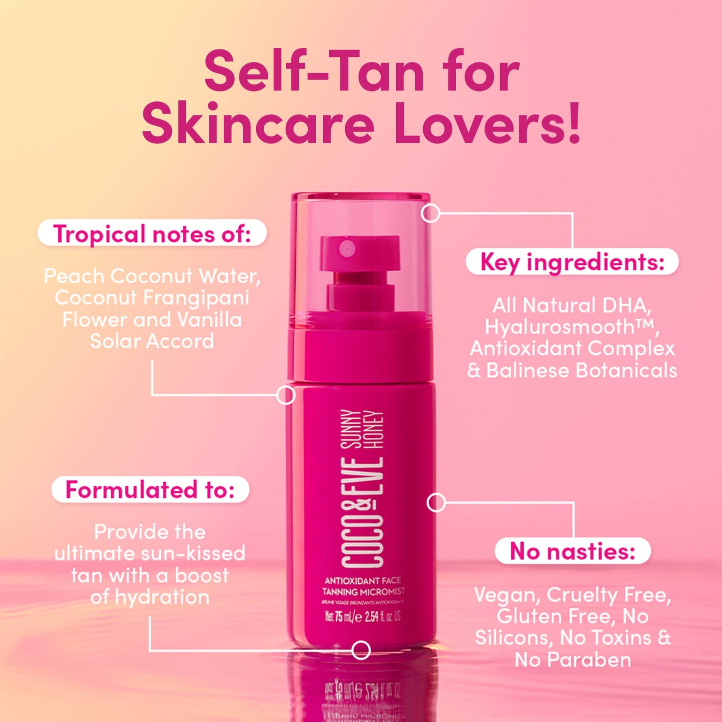 Coco & Eve Face Tanning Micromist – Sunless Facial Self Tanner Ultra Fine Mist for Face, Coco & Eve