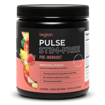 LEGION Pulse Pre Workout Supplement - All Natural Nitric Oxide Preworkout Drink to Boost Energy, Creatine Free, Naturally Sweetened, Beta Alanine, Citrulline, Alpha GPC (Caffeine Free Blue Razz)
