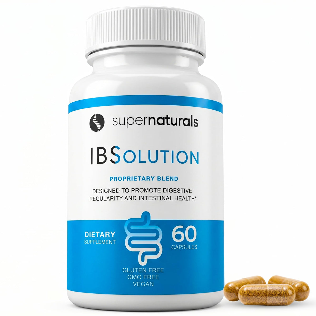 SuperNaturals IBSolution - Made in USA, Non-GMO, Gluten Free & Vegan (60 Capsules) - Digestive Gut Health Supplement With Psyllium Husk - Gas, Bloating, Diarrhea JLM NUTRITIONALS