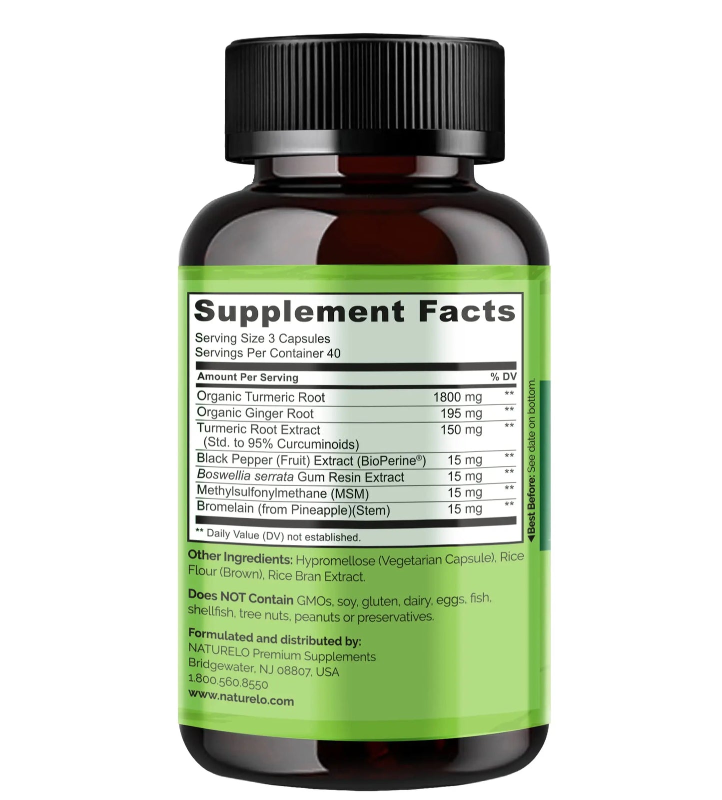 NATURELO Turmeric Curcumin - BioPerine for Better Absorption - Black Pepper, Ginger Root, Curcuminoids - Plant-Based Joint Discomfort Support NATURELO