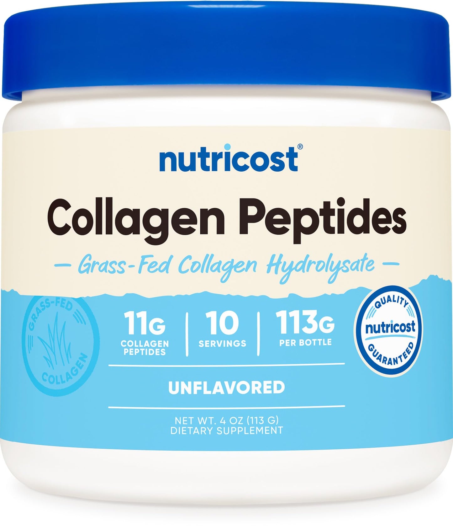 Nutricost Collagen Peptides Powder 4 oz (Unflavored) Type I, Type III Collagen - Grass-Fed, Gluten Free and Non-GMO Nutricost