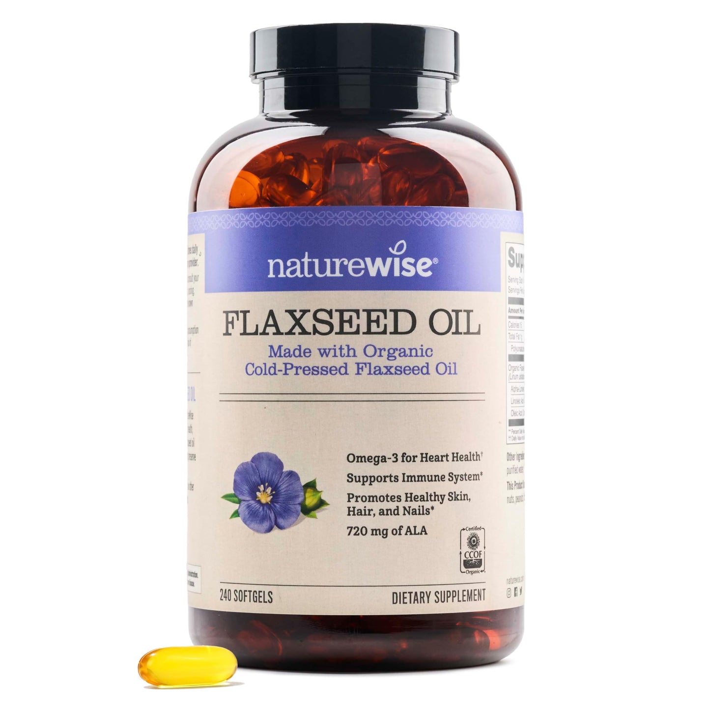 NatureWise Flaxseed Oil 1,242 mg, Fish Free Omega 3 6 9 with 720mg ALA, Dietary Supplement for Heart Health Support - Organic, Cold Pressed, NatureWise