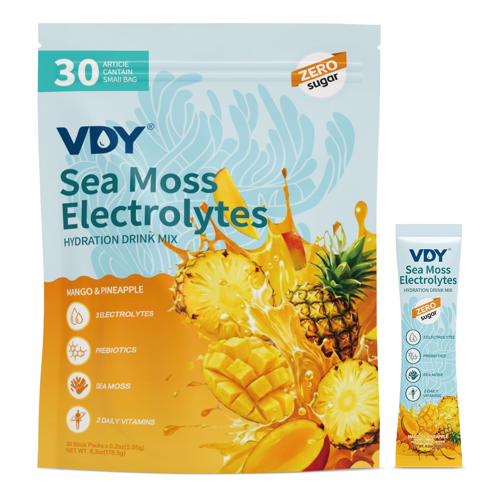 VDY Sea Moss Electrolytes Powder Packets - Hydration Packets Sugar Free - Electrolyte Packets with 30 Sticks - Zero Sugar & 0 Calorie - Keto Friendly VDY buy australia supplements