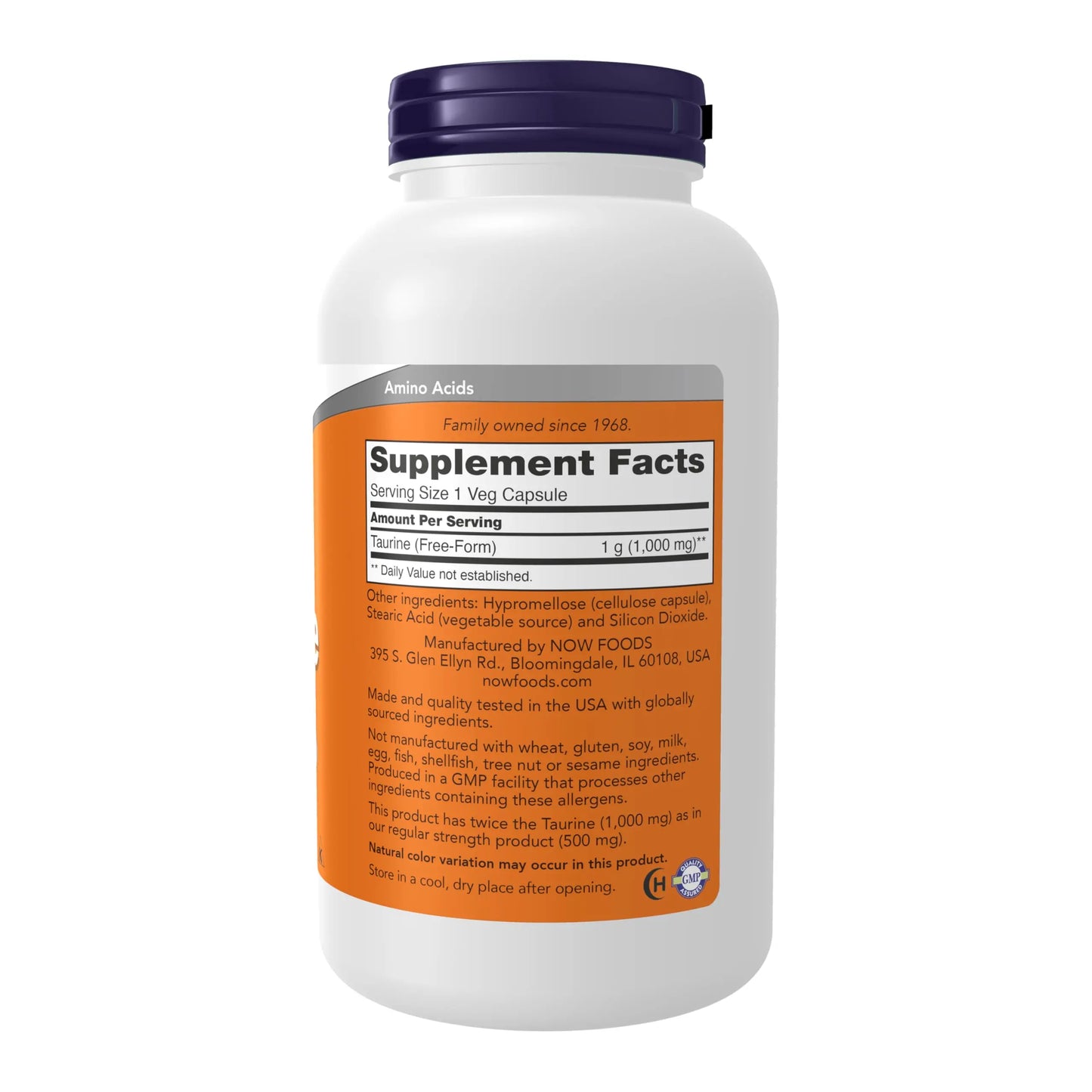 NOW Foods Supplements, Taurine 1,000 mg, Double Strength, Nervous System Health*, 250 Veg Capsules NOW Foods