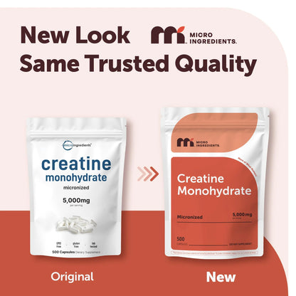Creatine Monohydrate 5,000mg, 500 Capsules | Pure Creatine Pills – Micronized + Unflavored Powder Source, Easy Absorption | Keto, Non-GMO Micro Ingredients