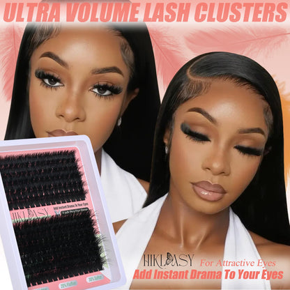 Lash Cluster 260D Full Volume Cluster Lashes Bold 12-18mm Mega Lash Clusters Supplies Wispy D Curve False Eyelashes Clusters Reusable DIY Salon Look Eye Lash Clusters Extension By Hiklasy HK HIKLASY