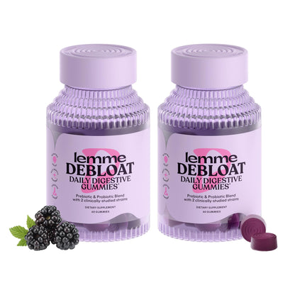 Lemme Debloat - Digestive & Gut Health Gummies with 2 Clinically Studied Probiotics & Prebiotic, Vegetarian, Gluten Free, Non GMO, BlackBerry Flavor (60 Count)