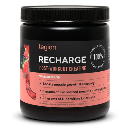 LEGION Recharge Post Workout Drink - Micronized Creatine Monohydrate Natural Post Workout Recovery Drink - Muscle Builder & Recovery Booster Post Workout Supplements (Strawberry Lemonade, 30 Servings)