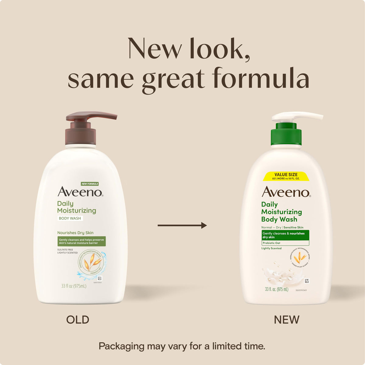 Aveeno Daily Moisturizing Body Wash for Normal to Dry Skin, Sensitive Formula with Prebiotic Oat, Gently Cleanses Dry Skin, Lightly Scented Body Wash for Women and Men, Value Size 33 fl. Oz Aveeno