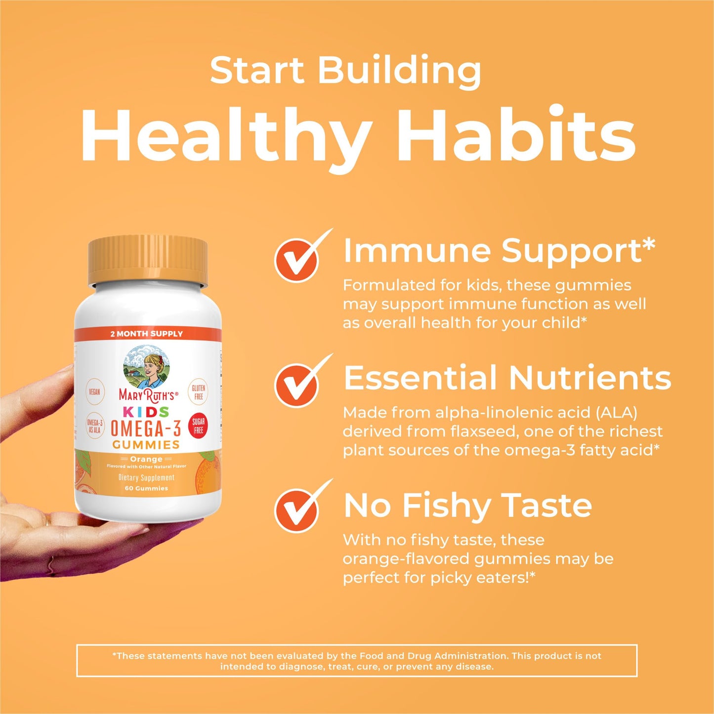 MARYRUTH'S Vegan Omega 3 Gummies for Kids 2+, 2 Month Supply, Sugar Free, Omega 3 Supplement with Vitamin C, Flaxseed Oil, Immune Support MARYRUTH'S