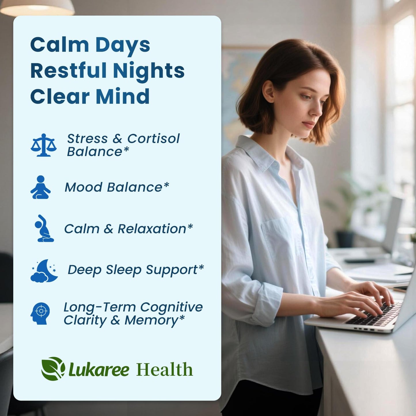 Lithium Orotate 5/10mg, L-Theanine 200mg, Ashwagandha 300mg - Mood Focus Memory Brain Supplements with Bacopa Monnieri, Lion’s Mane, Magnesium, Zinc D3 B6 Folate B12 Lukaree