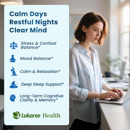 Lithium Orotate 5/10mg, L-Theanine 200mg, Ashwagandha 300mg - Mood Focus Memory Brain Supplements with Bacopa Monnieri, Lion’s Mane, Magnesium, Zinc D3 B6 Folate B12 Lukaree