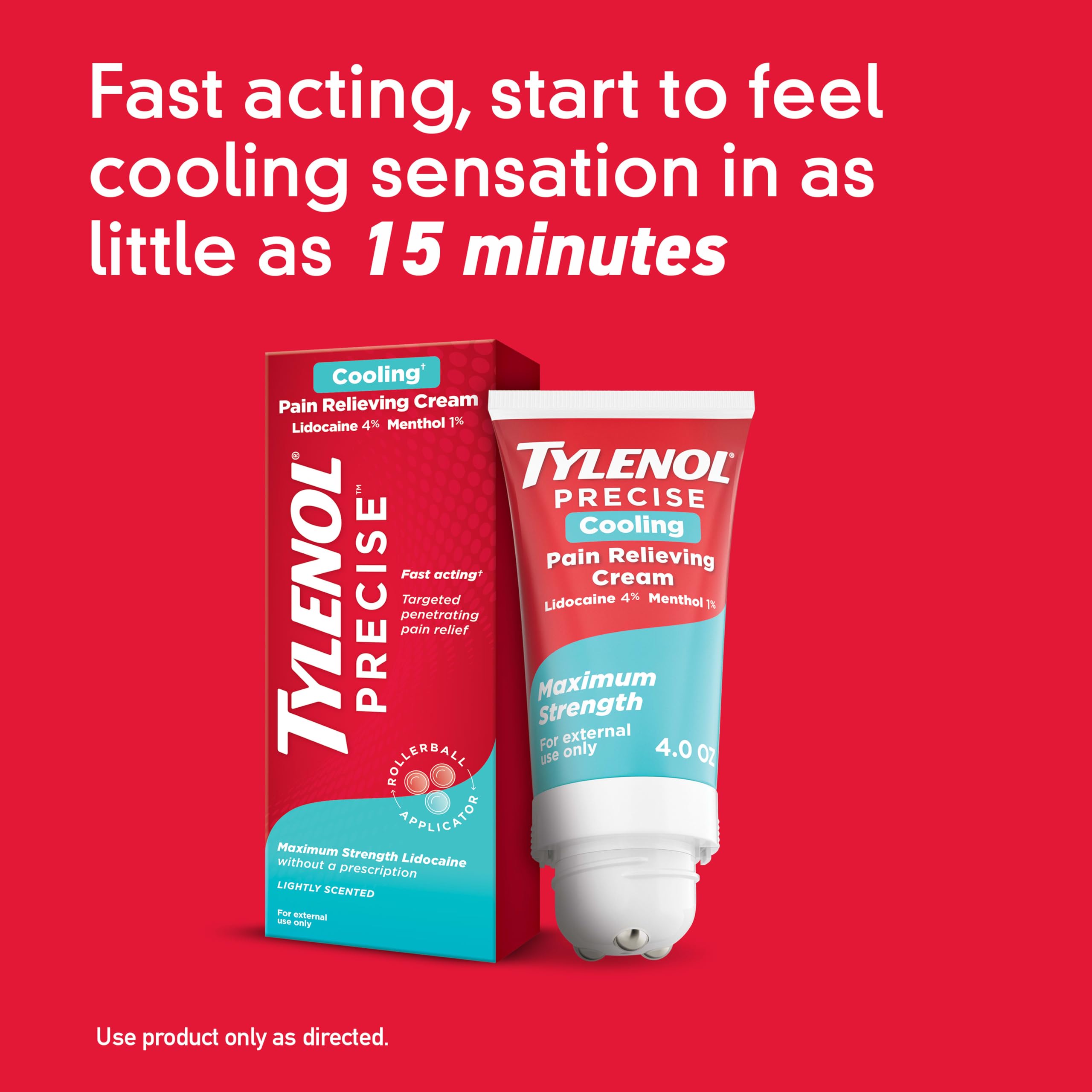 Tylenol Precise Cream, Cooling Sensation Pain Relief, Roll‑On, Lidocaine 4%, Menthol 1%, Targeted Maximum OTC Strength Combination for Back, Muscle and Joint, Numbing Cream Rollerball Applicator, 4 oz Tylenol buy australia supplements