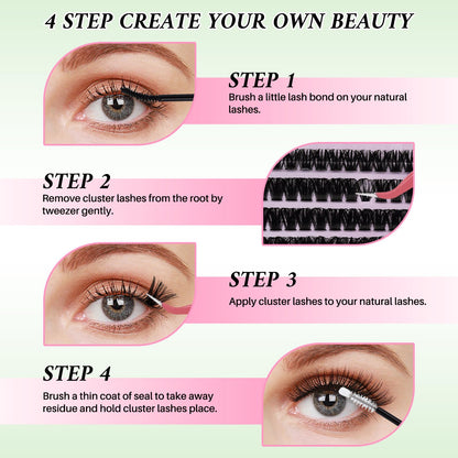 Lash Clusters Kit for Beginners Eyelash Clusters Kit Lashes Clusters Kit Cluster Lashes Pestañas Postizas Naturales with Lash Bond&Seal,Lash Tweezers,Brush RITALASH(640pcs 20D+40D+60D+80D Kit,9-16mm) RITALASH