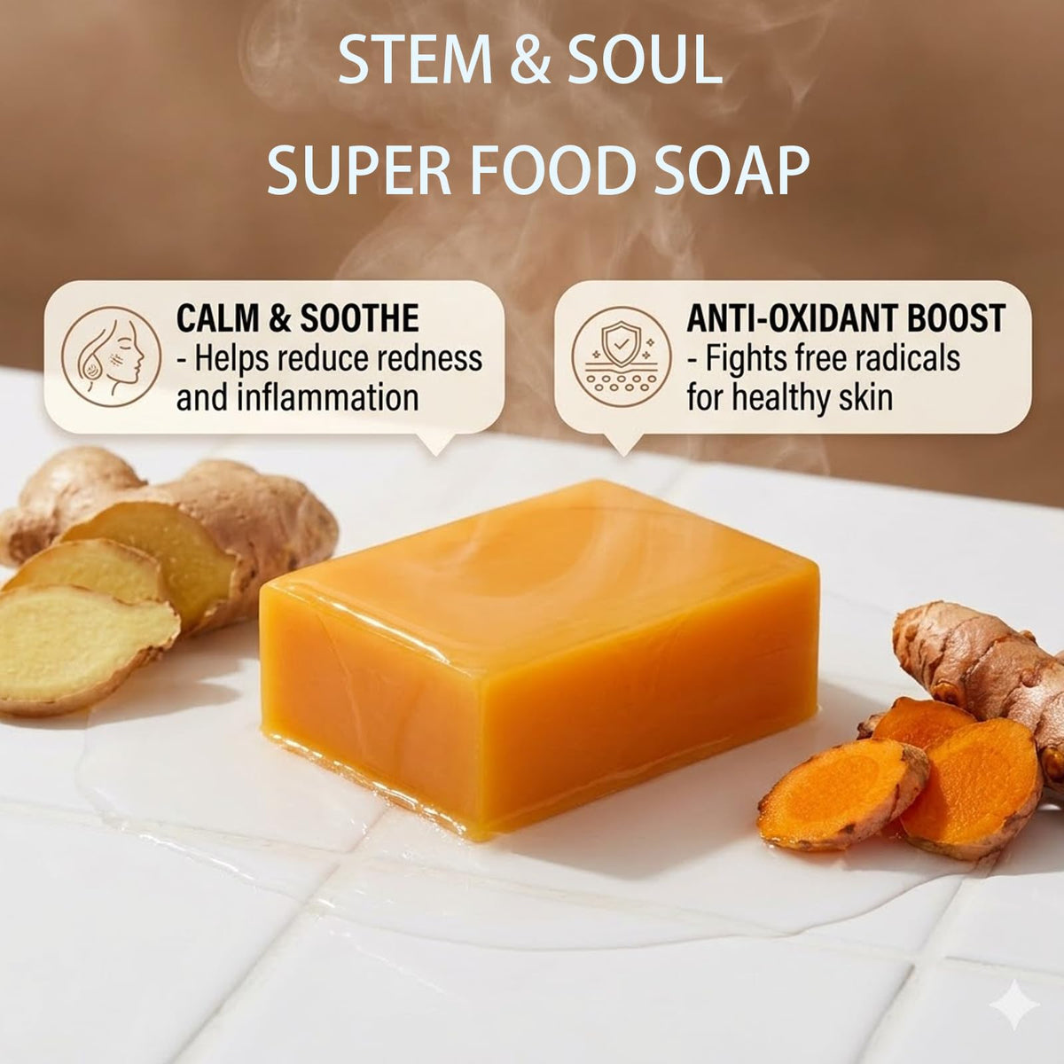Stem and Soul Soap, Upgraded Stem & Soul Turmeric Lemon Soap Bar For Dark Spots, Support Nourishes And Clarifies Help Cleaning Facial And Body Skin, And Suitable Dry And Oily Skin. (1 Pcs) Stem and Soul