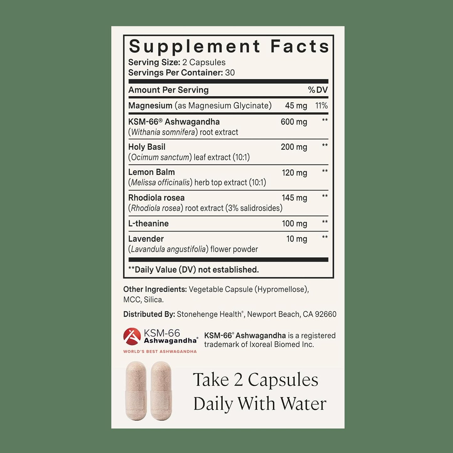 Stonehenge Health Dynamic Calm - 600mg KSM-66 Ashwagandha with L-theanine, Rhodiola Rosea, Holy Basil, and Magnesium Glycinate, Daily Stress and Mood Support, Non-GMO, 60 Vegetarian Capsules