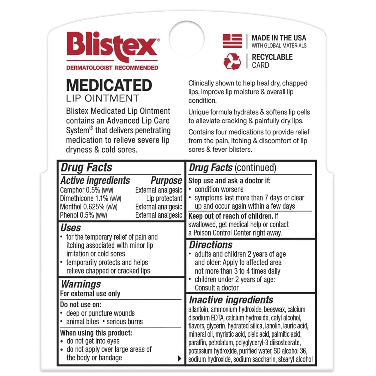 Blistex Medicated Lip Ointment, 24 Hr Moisture, 0.21 oz, 3 Pack Blistex