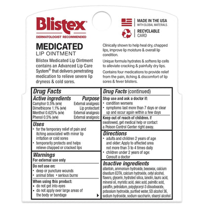 Blistex Medicated Lip Ointment, 24 Hr Moisture, 0.21 oz, 3 Pack Blistex