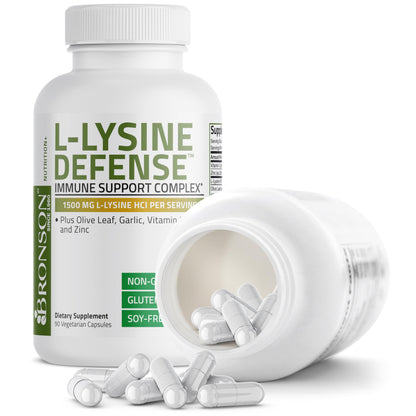 Bronson L-Lysine Defense Immune Support Complex 1500 MG L-Lysine Plus Olive Leaf, Garlic, Vitamin C and Zinc Bronson