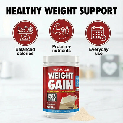 Naturade Weight Gain Nutrition Drink Mix for Healthy Weight Support, Balanced Calories with Protein, Vitamins & Minerals, Vanilla - 20.3 oz Naturade