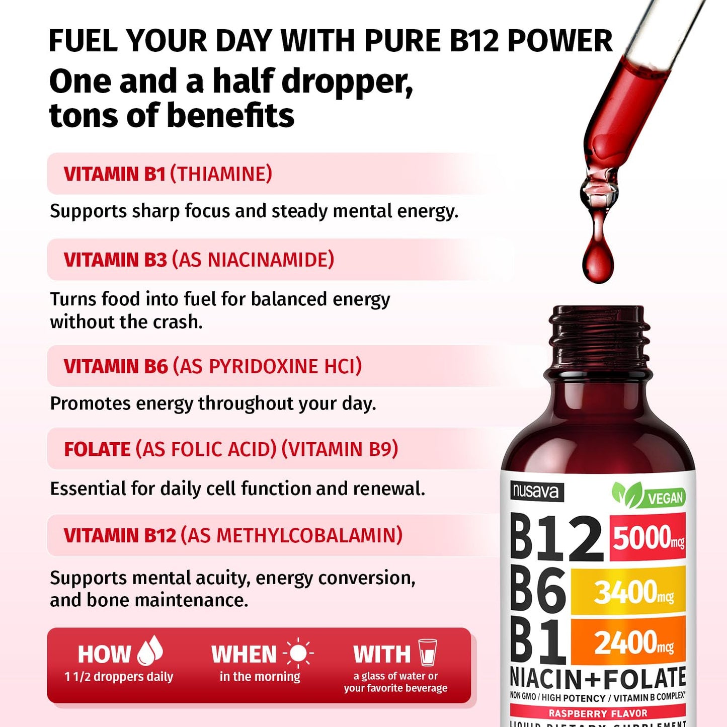 (2 Pack) Vitamin B12 and B6 Liquid Drops, B12 Sublingual Vitamin B Complex - B 12 Vitamin 5000mcg - B12 Methylcobalamin for Energy NUSAVA