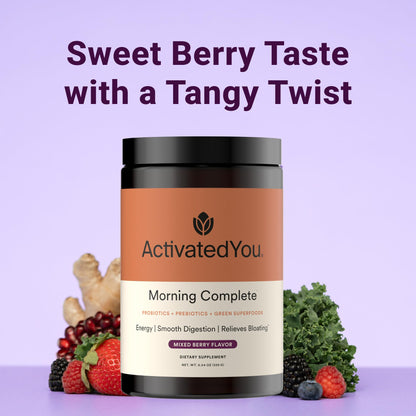 ActivatedYou Morning Complete Super Greens Powder Drink Mix - Gut Health Boost with Prebiotics, Probiotics, & Antioxidants - 10 Billion CFUs, Mixed Berry Flavor ACTIVATEDYOU